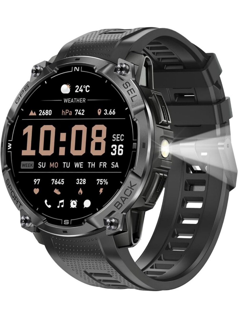 Men's Military Smart Watch with GPS, Compass, 30-Day Battery Life, Waterproof